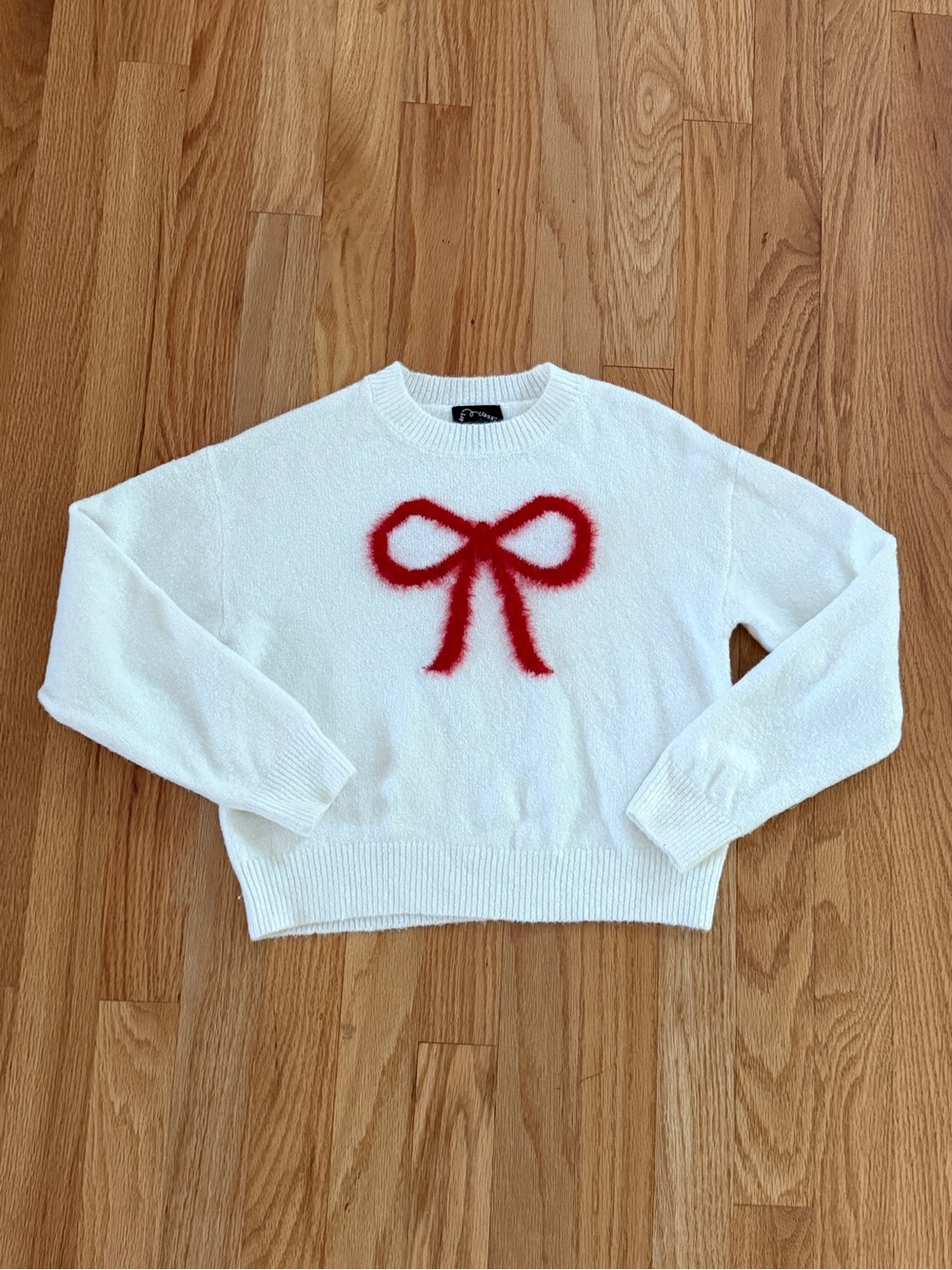 Art Class Girls White Red Bow Coquette Christmas Holiday Sweater, Size M 7/8